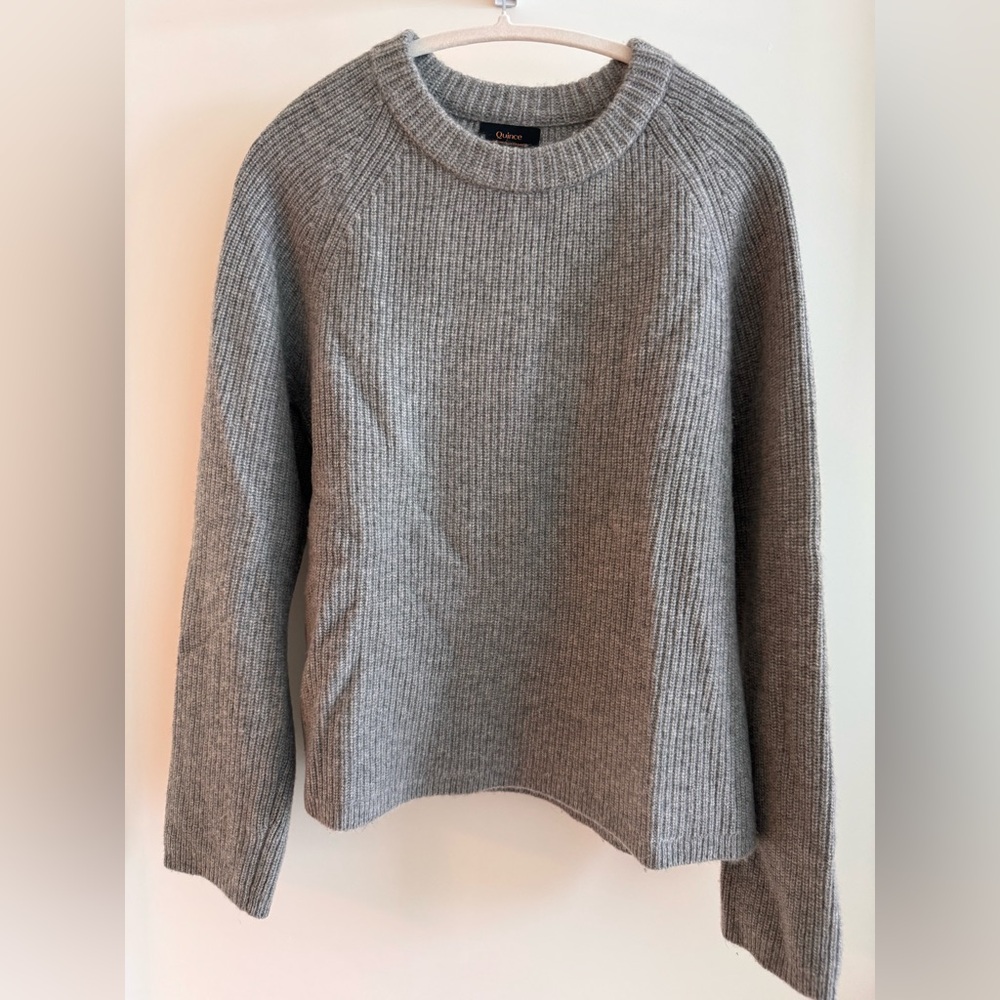 Quince Cashmere Fisherman Grey Crew Neck Sweater $100